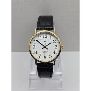 Timex Easy Reader Indiglo Gold Tone 35mm Quartz Watch Black New Battery WR 30M